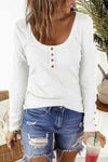 Button Front Scoop Neck Top Blouses - Tophatter Daily Deals