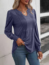 Ruched Notched Neck Puff Sleeve Smocked Wrist Blouse Blouses - Tophatter Daily Deals