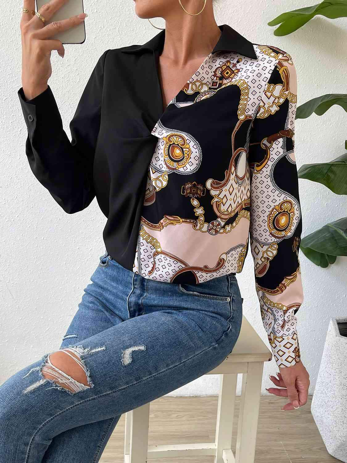 Twist Front Collared Blouse Blouses - Tophatter Daily Deals