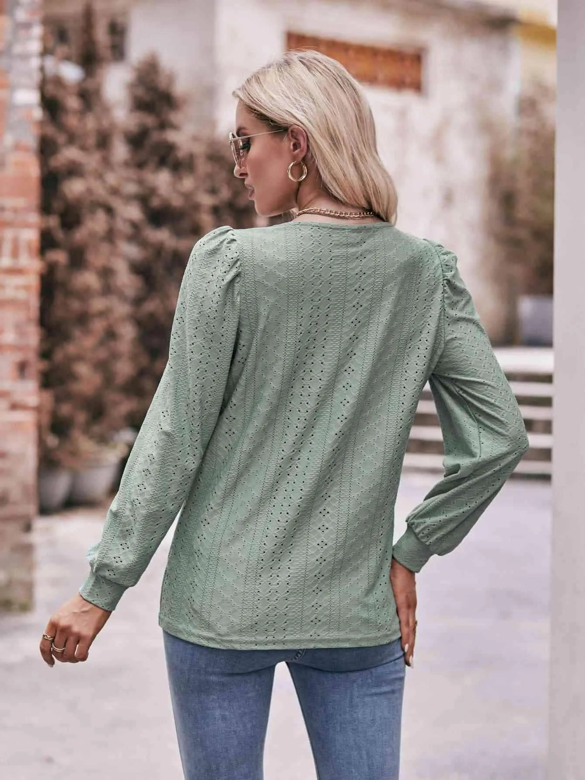 Double Take Eyelet Square Neck Puff Sleeve Blouse Blouses - Tophatter Daily Deals