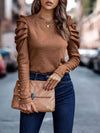 Decorative Button Puff Sleeve T-Shirt Caramel Women's T-Shirts - Tophatter Daily Deals