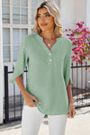 Notched Half Button T-Shirt Gum Leaf Women's T-Shirts - Tophatter Daily Deals