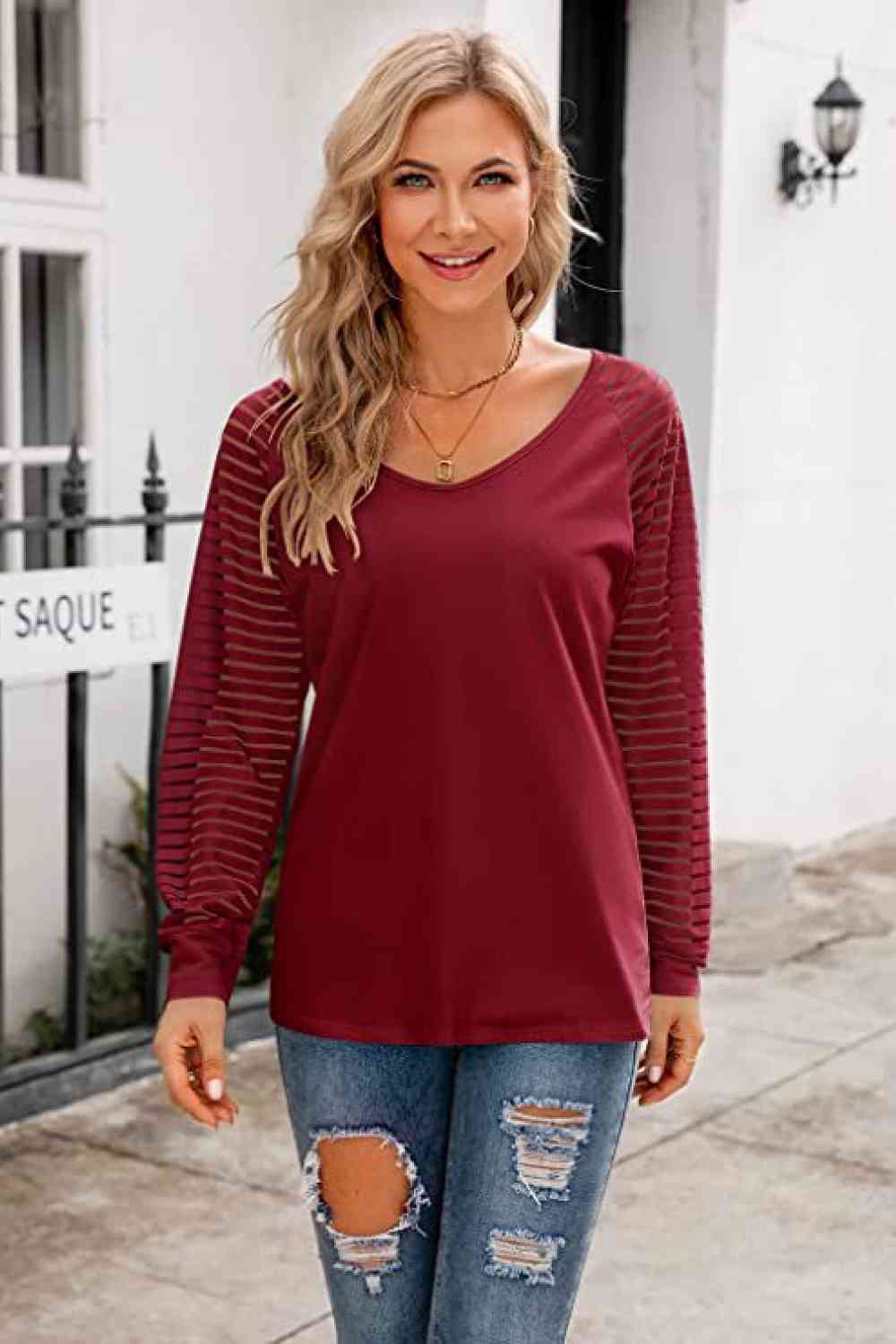 V-Neck Long Raglan Sleeve Top - Tophatter Deals