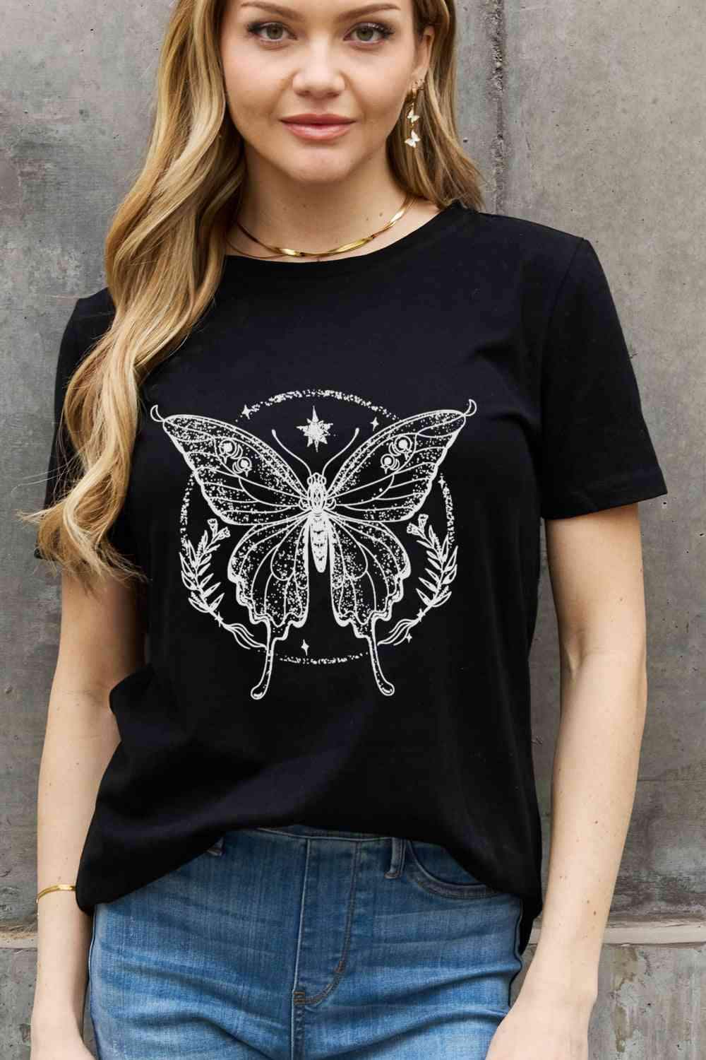 Simply Love Simply Love Full Size Butterfly Graphic Cotton Tee Women's T-Shirts - Tophatter Daily Deals