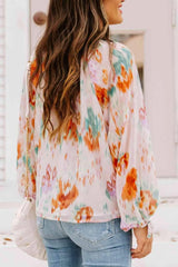 Printed Tie Neck Long Sleeve Blouse Blouses - Tophatter Daily Deals
