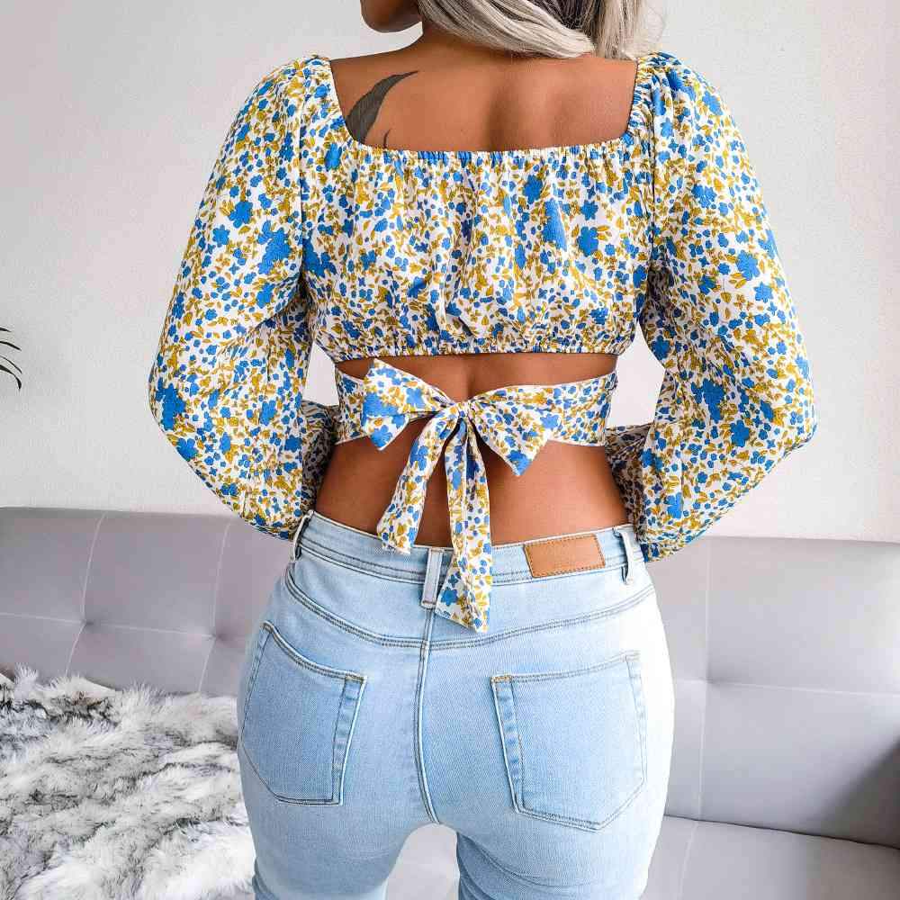 Ditsy Floral Crisscross Cropped Top Blouses - Tophatter Daily Deals