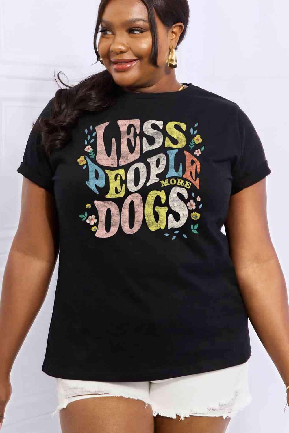 Simply Love Full Size LESS PEOPLE MORE DOGS Graphic Cotton T-Shirt Women's T-Shirts - Tophatter Daily Deals