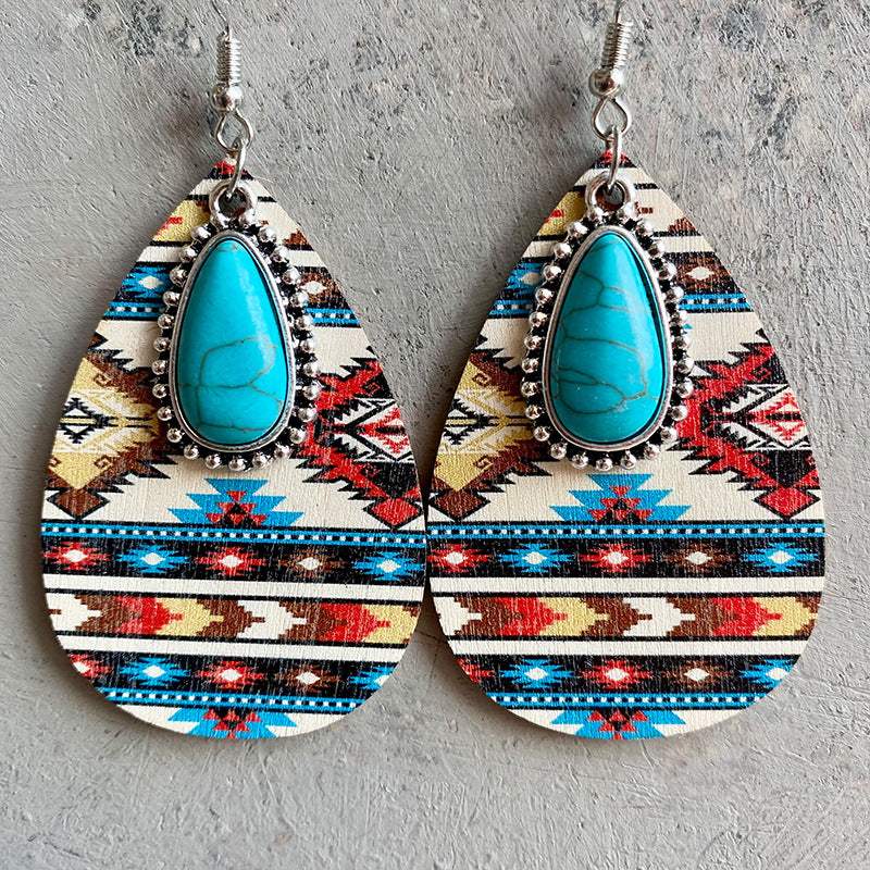 Turquoise Teardrop Shape Wooden Dangle Earrings Style C One Size Earrings - Tophatter Daily Deals