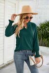Heathered Flounce Sleeve Curved Hem Top Blouses - Tophatter Daily Deals