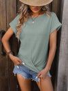 Cable-Knit Round Neck Short Sleeve T-Shirt Sage Women's T-Shirts - Tophatter Daily Deals