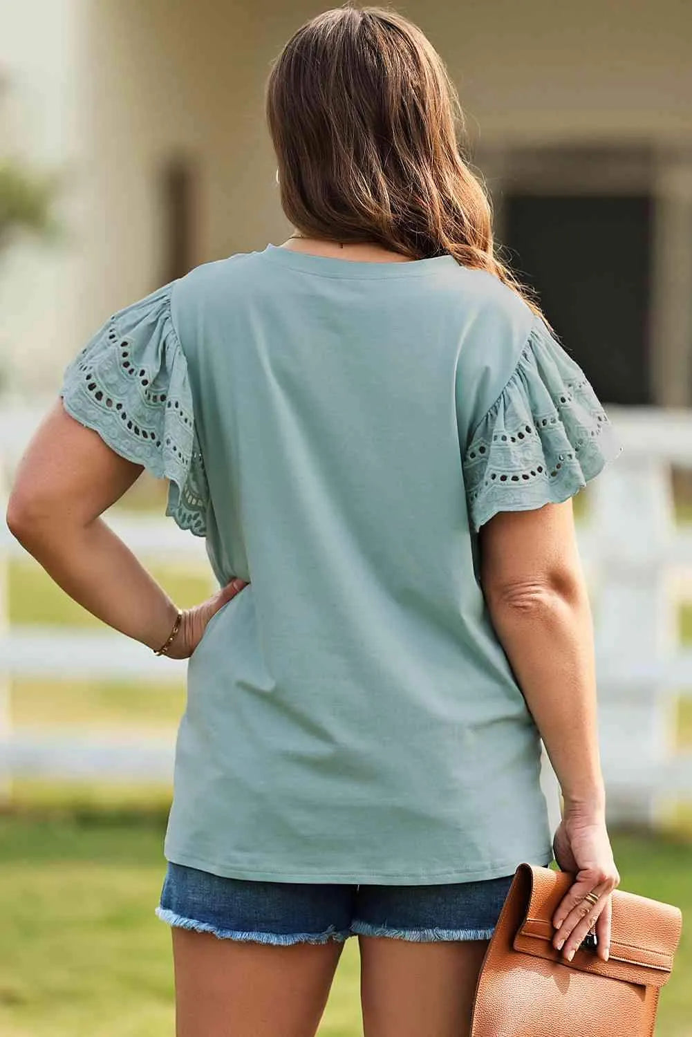 Plus Size Butterfly Sleeve Round Neck Top Blouses - Tophatter Daily Deals