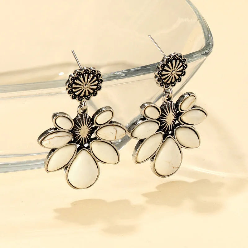 Artificial Turquoise Flower Earrings Earrings - Tophatter Daily Deals