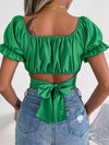 Square Neck Crisscross Flounce Sleeve Cropped Top Blouses - Tophatter Daily Deals