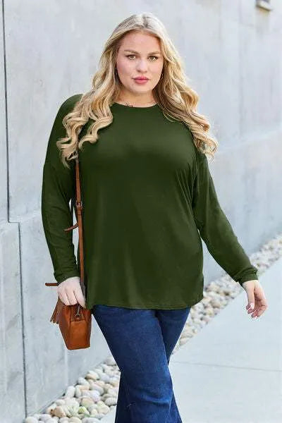 Basic Bae Full Size Round Neck Dropped Shoulder T-Shirt Women's T-Shirts - Tophatter Daily Deals
