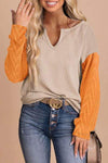 Contrast Notched Long Sleeve Blouse Dust Storm Blouses - Tophatter Daily Deals