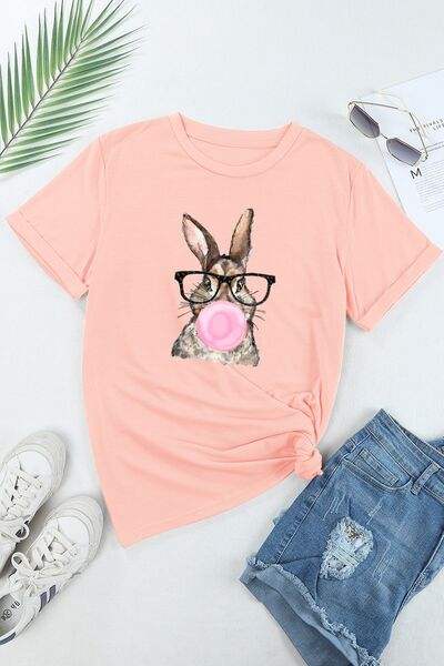 Rabbit Round Neck Short Sleeve T-Shirt Women's T-Shirts - Tophatter Daily Deals