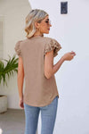 Smocked Flutter Sleeve V-Neck Top Blouses - Tophatter Daily Deals