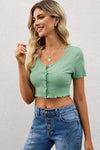 Frill Round Neck Short Sleeve T-Shirt Women's T-Shirts - Tophatter Daily Deals