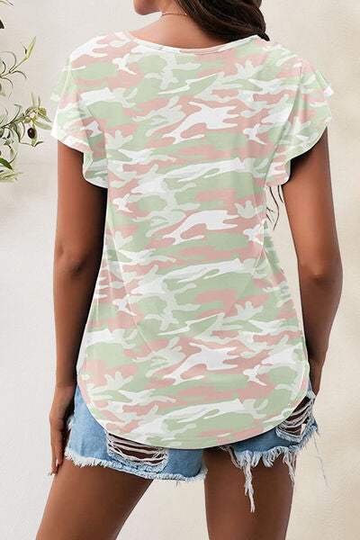 Printed Round Neck Short Sleeve T-Shirt Women's T-Shirts - Tophatter Daily Deals