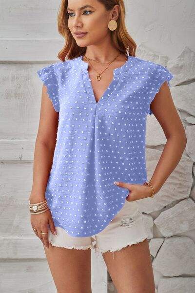 Swiss Dot Ruffled Cap Sleeve T-Shirt Women's T-Shirts - Tophatter Daily Deals