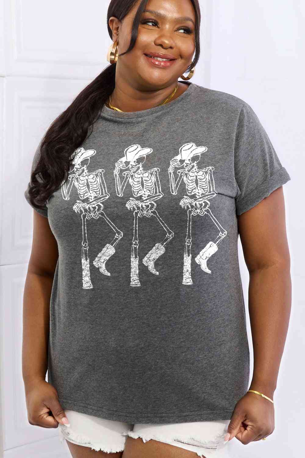 Simply Love Full Size Triple Skeletons Graphic Cotton Tee Women's T-Shirts - Tophatter Daily Deals