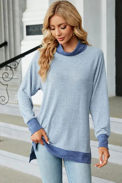 Slit Mock Neck Long Sleeve T-Shirt Women's T-Shirts - Tophatter Daily Deals