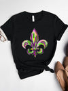 Mardi Gras Graphic Round Neck Short Sleeve T-Shirt Black Women's T-Shirts - Tophatter Daily Deals