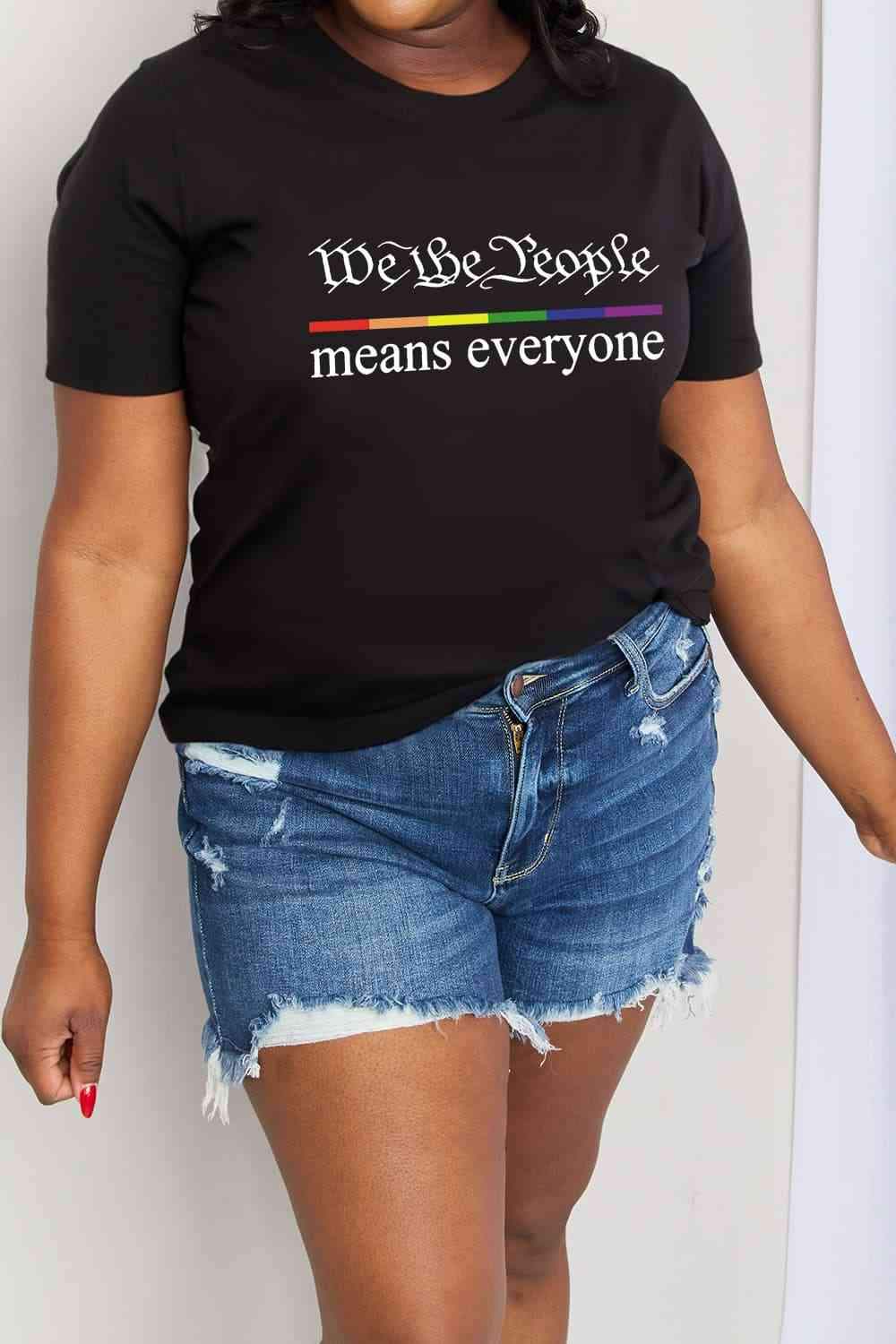 Simply Love Full Size MEANS EVERYONE Graphic Cotton Tee Black Women's T-Shirts - Tophatter Daily Deals