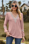 V-Neck Long Sleeve T-Shirt Blush Pink Women's T-Shirts - Tophatter Daily Deals