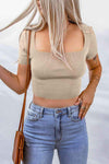 Lace-Up Square Neck Crop Top Blouses - Tophatter Daily Deals