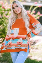 Geometric Round Neck Long Sleeve T-Shirt Women's T-Shirts - Tophatter Daily Deals