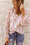Floral Balloon Sleeve Notched Neck Blouse Blouses - Tophatter Daily Deals