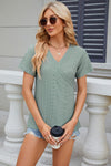 Eyelet Surplice Short Sleeve T-Shirt Women's T-Shirts - Tophatter Daily Deals