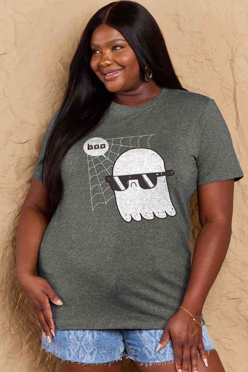 Simply Love Full Size BOO Graphic Cotton T-Shirt Women's T-Shirts - Tophatter Daily Deals