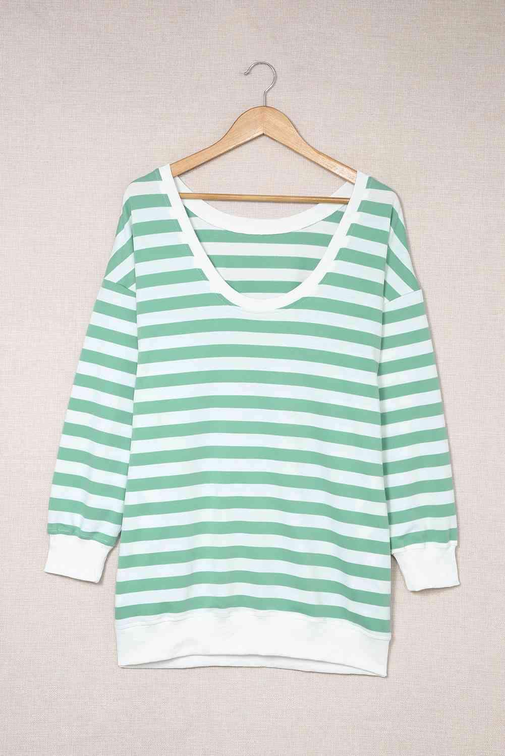 Striped Dropped Shoulder Longline Top Women's T-Shirts - Tophatter Daily Deals