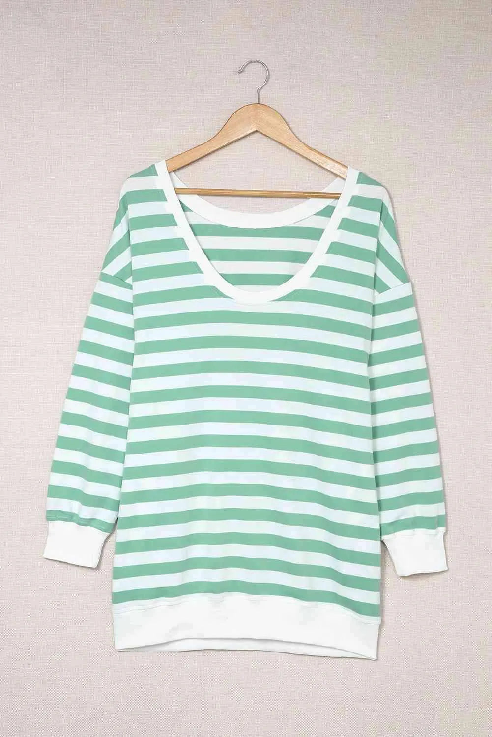 Striped Dropped Shoulder Longline Top Women's T-Shirts - Tophatter Daily Deals