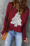 Christmas Tree Graphic Long Sleeve T-Shirt Wine Women's T-Shirts - Tophatter Daily Deals