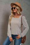 Heathered Square Neck Long Sleeve T-Shirt Women's T-Shirts - Tophatter Daily Deals