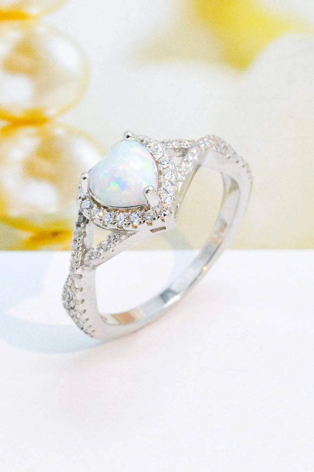 925 Sterling Silver Heart Opal Crisscross Ring Opal - Tophatter Daily Deals