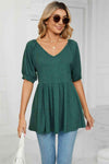 V-Neck Babydoll Top Green Women's T-Shirts - Tophatter Daily Deals