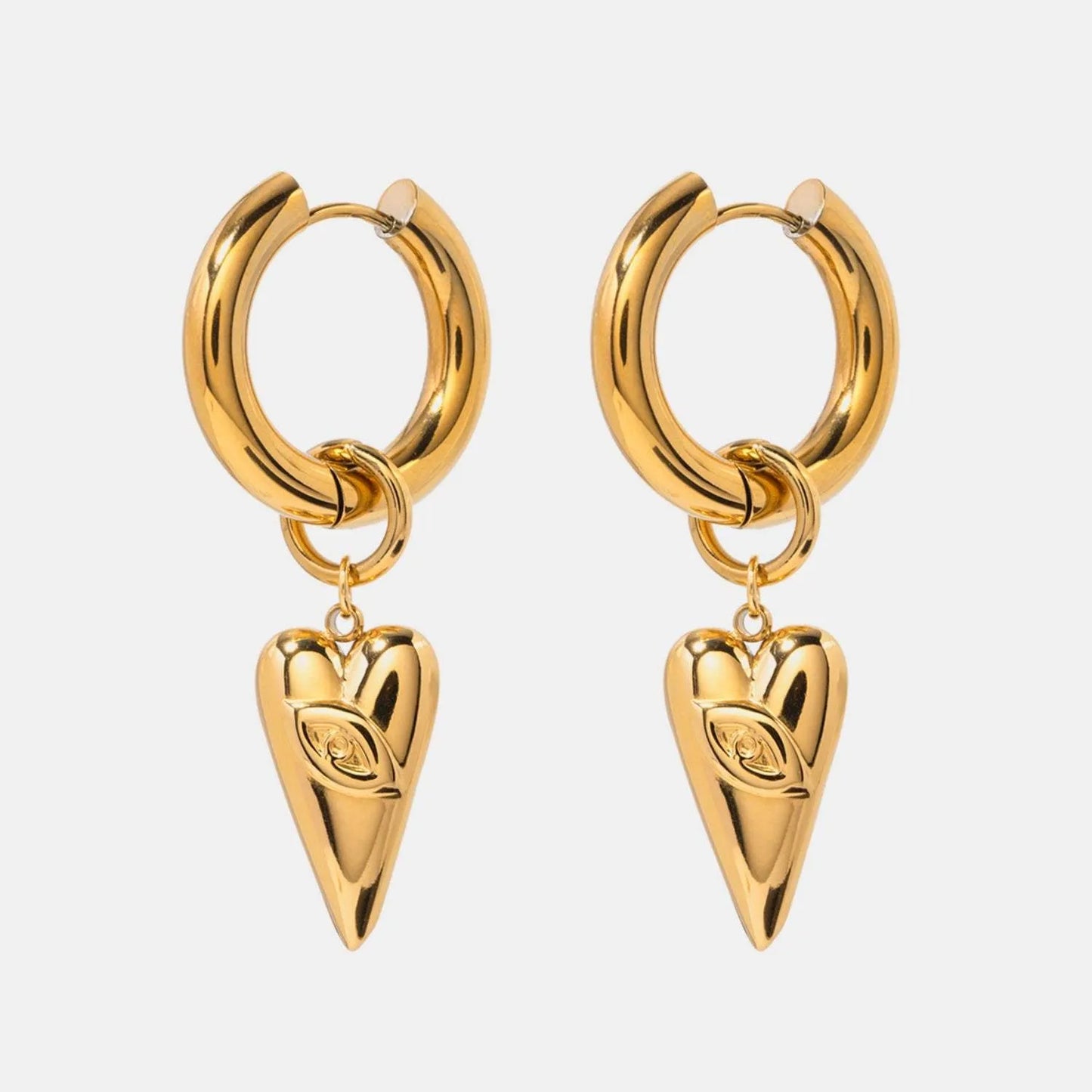 Stainless Steel Heart Dangle Earrings Gold One Size Earrings - Tophatter Daily Deals