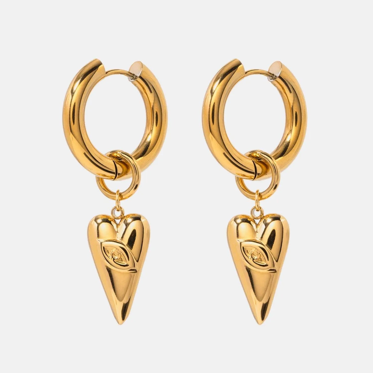 Stainless Steel Heart Dangle Earrings Gold One Size Earrings - Tophatter Daily Deals