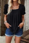 Eyelet Square Neck Puff Sleeve T-Shirt Women's T-Shirts - Tophatter Daily Deals