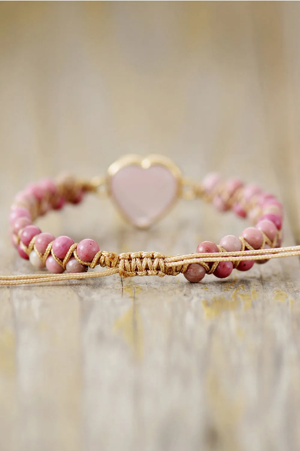 Rose Quartz Heart Beaded Bracelet Bracelets - Tophatter Daily Deals