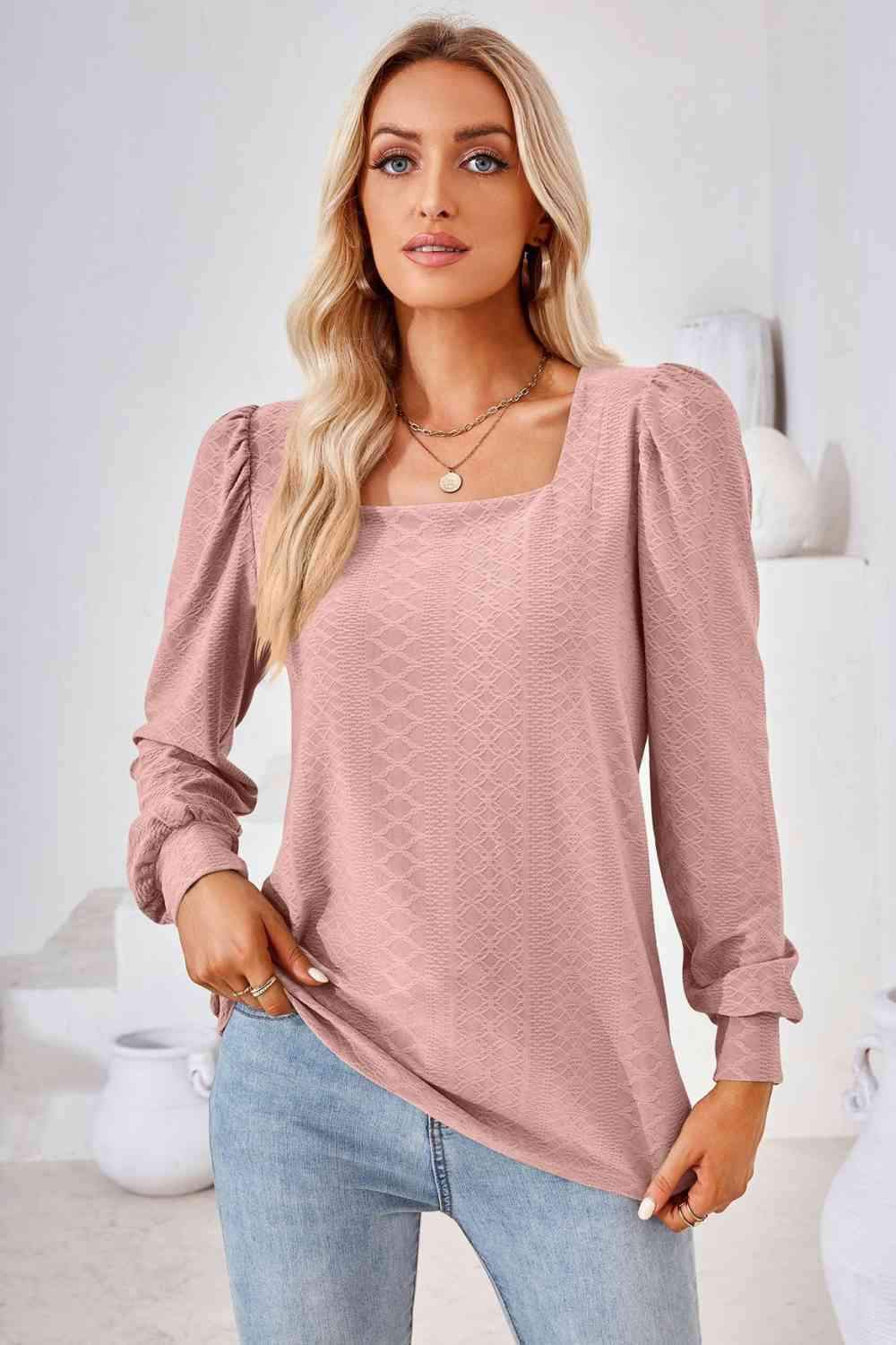 Square Neck Puff Sleeve Blouse Blouses - Tophatter Daily Deals