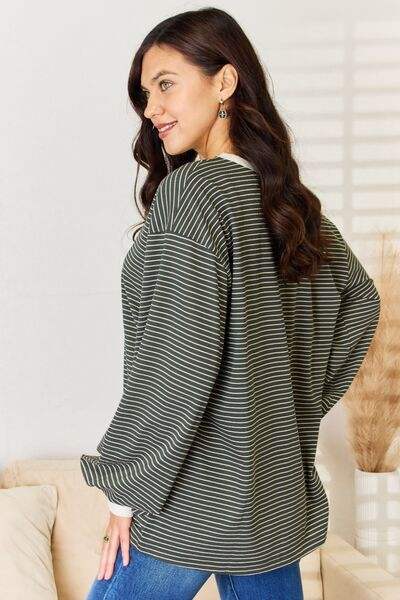 And The Why Oversized Striped Contrast T-Shirt Blouses - Tophatter Daily Deals