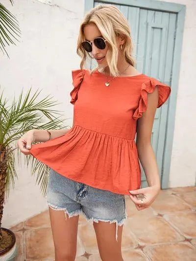 Lace Detail Round Neck Peplum T-Shirt Women's T-Shirts - Tophatter Daily Deals
