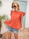 Lace Detail Round Neck Peplum T-Shirt Women's T-Shirts - Tophatter Daily Deals