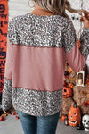 Leopard Waffle-knit Long Sleeve T-Shirt Women's T-Shirts - Tophatter Daily Deals