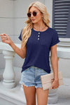 Round Neck Rolled Short Sleeve T-Shirt Women's T-Shirts - Tophatter Daily Deals